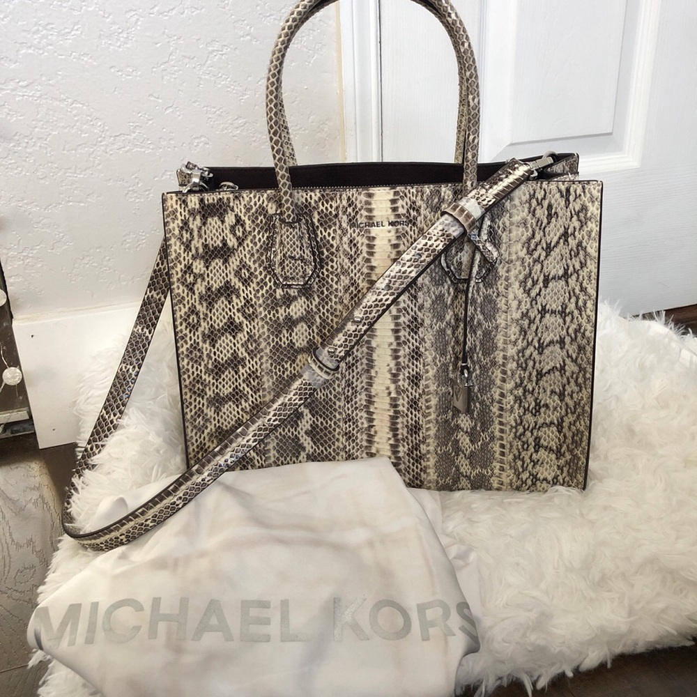 MK Genuine Snakeskin Mercer Large Satchel